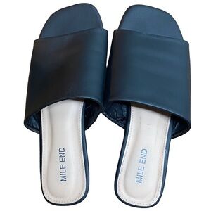 Black Vegan Leather Flats Sandals Large Strap Size 8